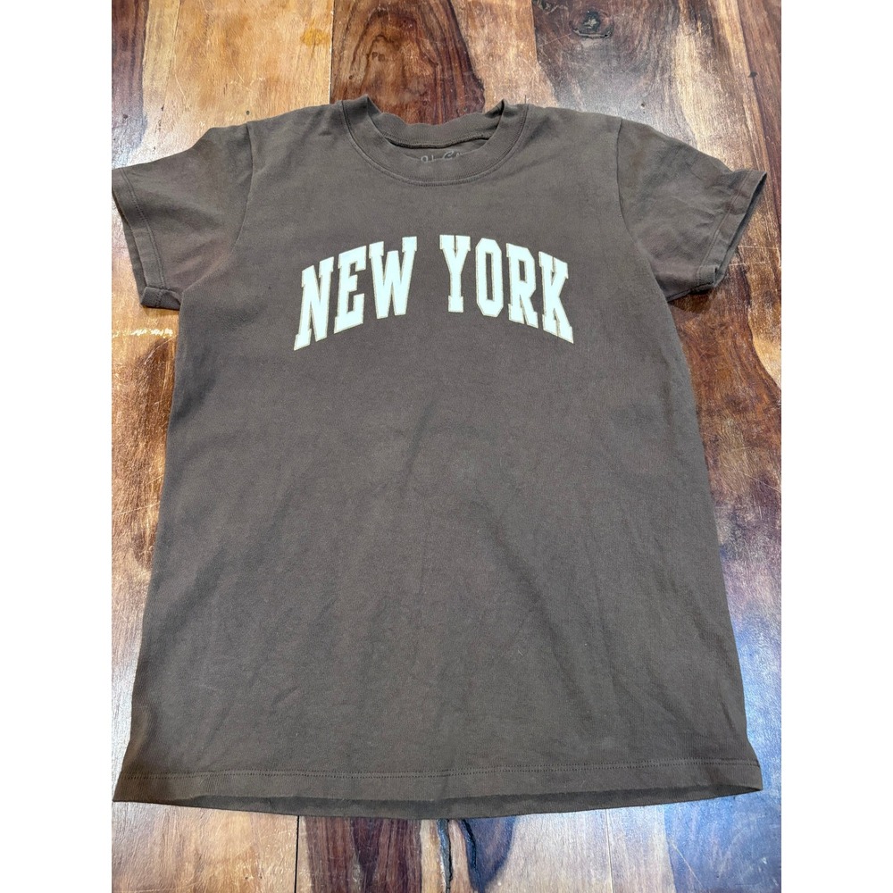 JOHN GALT new york graphic baby tee women sz S-M brown short sleeve cotton